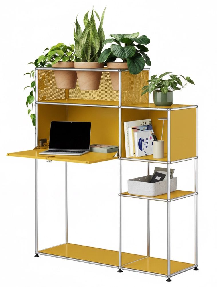 Thuiskantoor met plantenelement USM Haller goudgeel