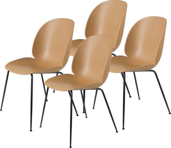 Beetle Chair eetkamerstoel, ongestoffeerd, amberbruin en zwart, set van 4, Gubi