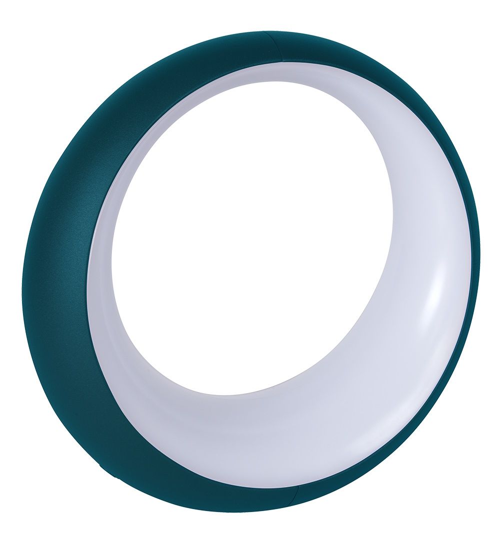 Hoopik Tischleuchte von Fermob, moderne LED-Lampe in Ringform, petrolfarben, für den Innenbereich.