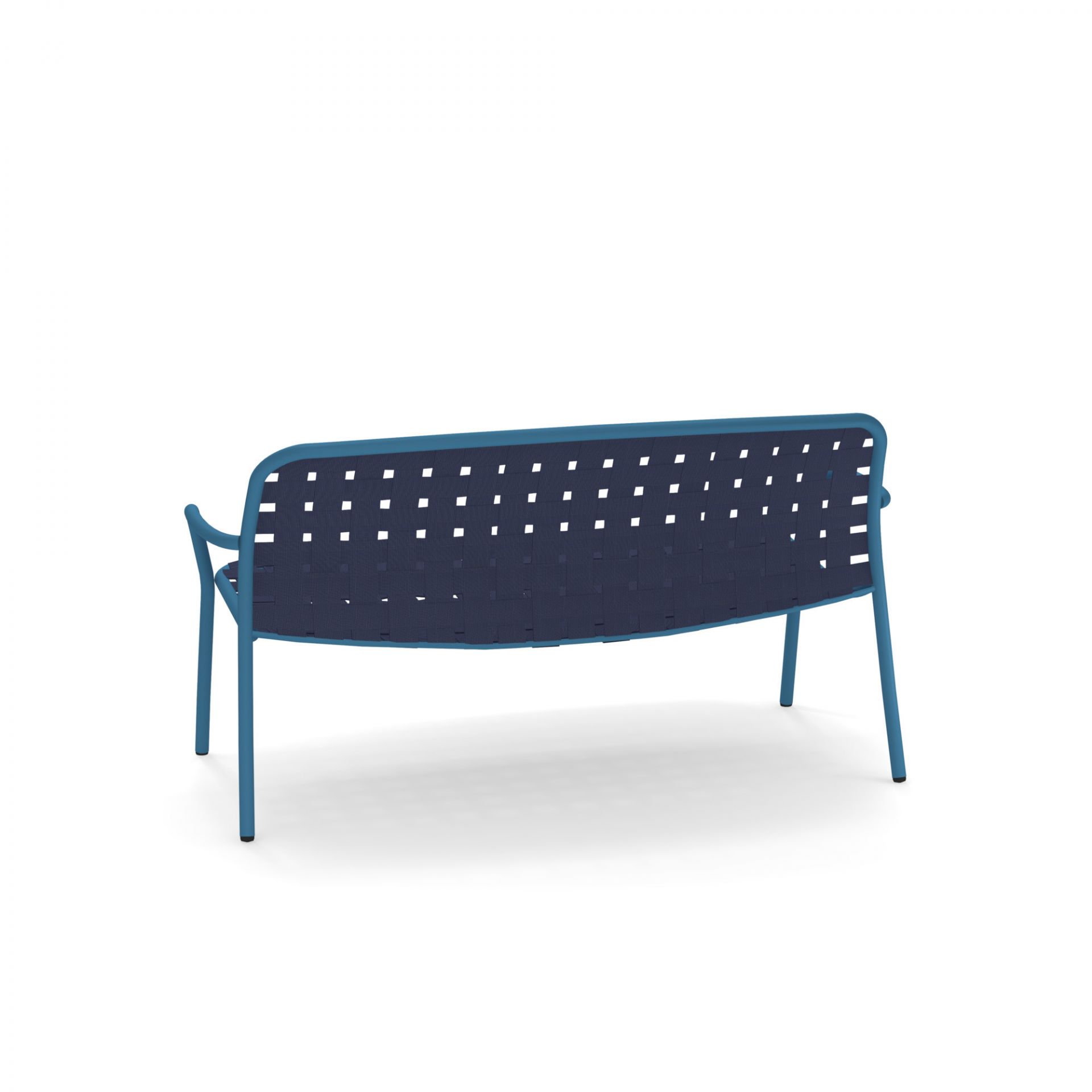 Yard Sofa 2-Sitzer Bank von emu, blaue Outdoor-Bank mit geflochtener Sitzfläche und Rückenlehne, Gartenmöbel.