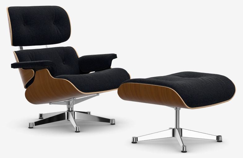 Eames Lounge Chair & Ottoman fauteuil NOTENHOUT / stof NUBIA ANTRACITE/ZWART Vitra UNIEK EXEMPLAAR