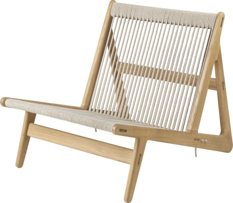 MR01 Initial Chair Sessel von Gubi: Holzrahmen mit Seilbespannung, skandinavisches Design, bequemer Loungesessel.