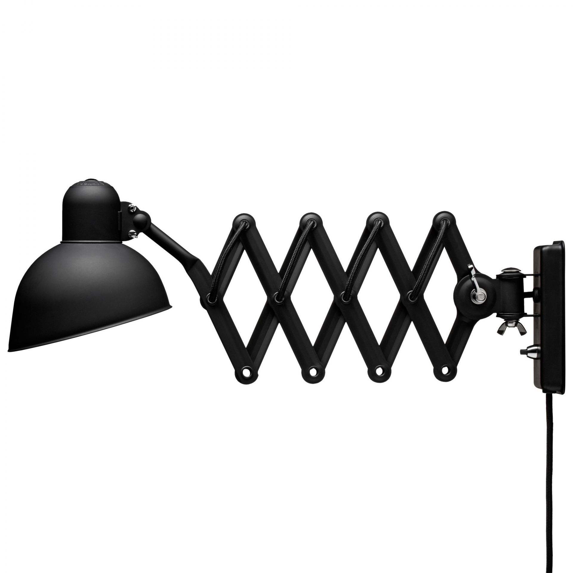 Schwarze 6718 KAISER idell Scherenleuchte von Fritz Hansen mit verstellbarem Arm und Lampenschirm.