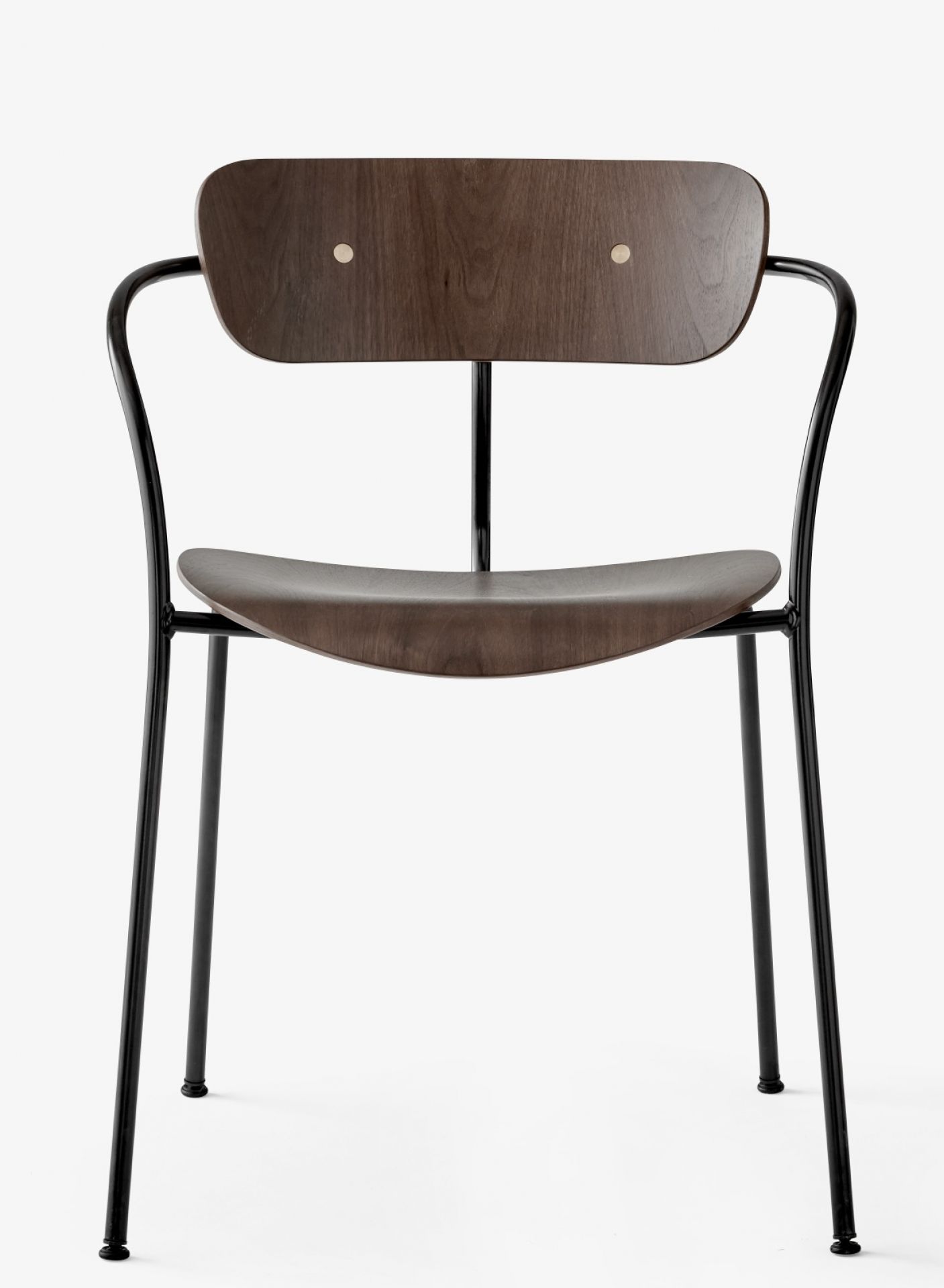 Pavilion AV2 Armchair: Moderner Armlehnstuhl mit schwarzem Eichenholz und filigranem, schwarzem Stahlgestell.
