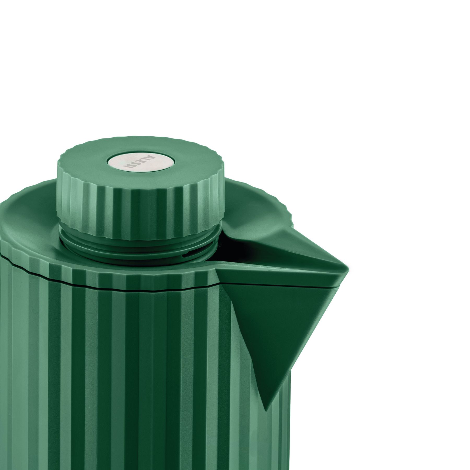 Grüne Alessi MDL12 Isolierkanne mit Plissee-Design, ein stilvolles Einzelstück für warme Getränke.