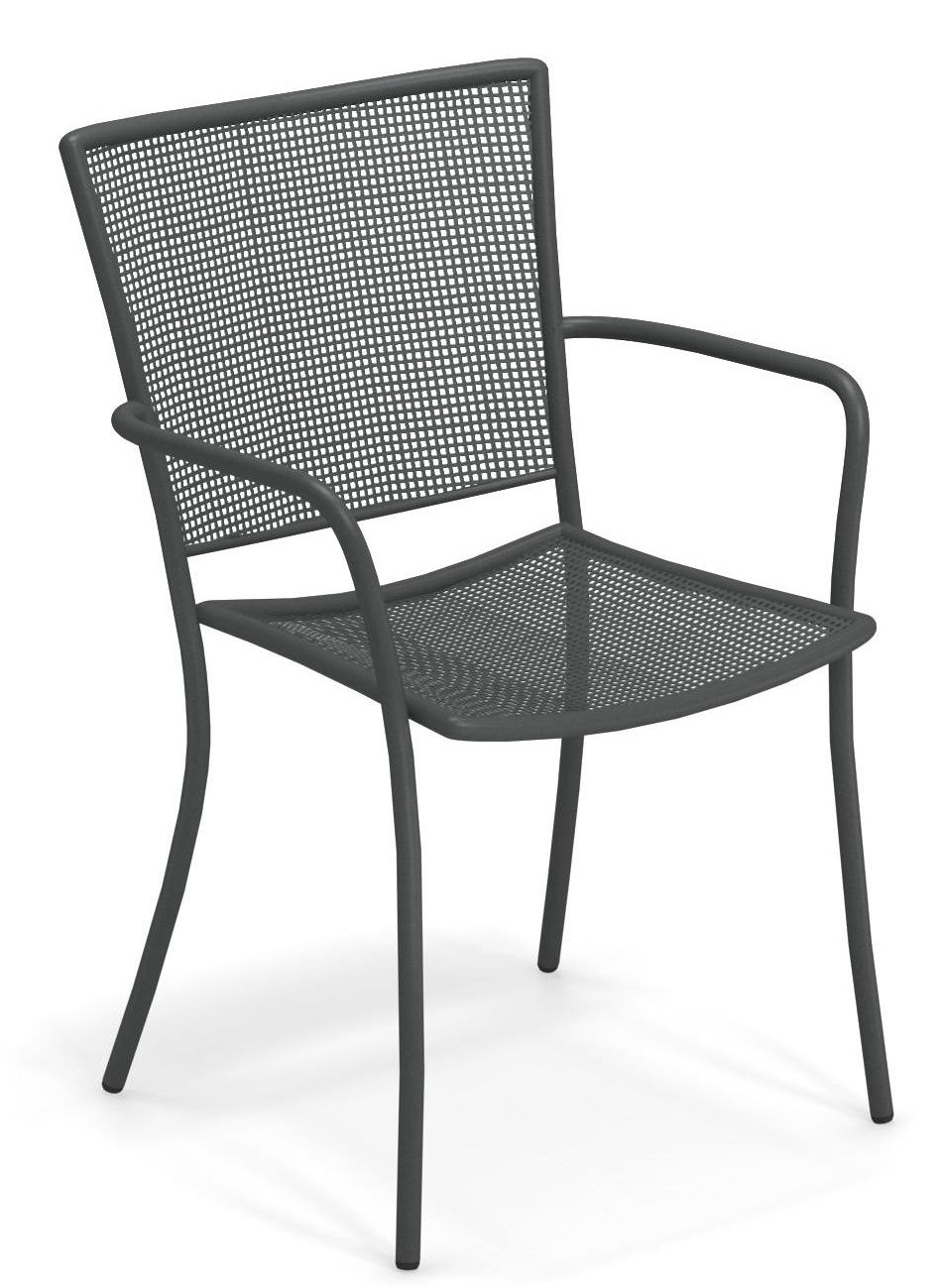 Athena Armchair Outdoor COFFEE von Emu, Einzelstück, moderner Metallstuhl mit Armlehnen für Garten und Terrasse.