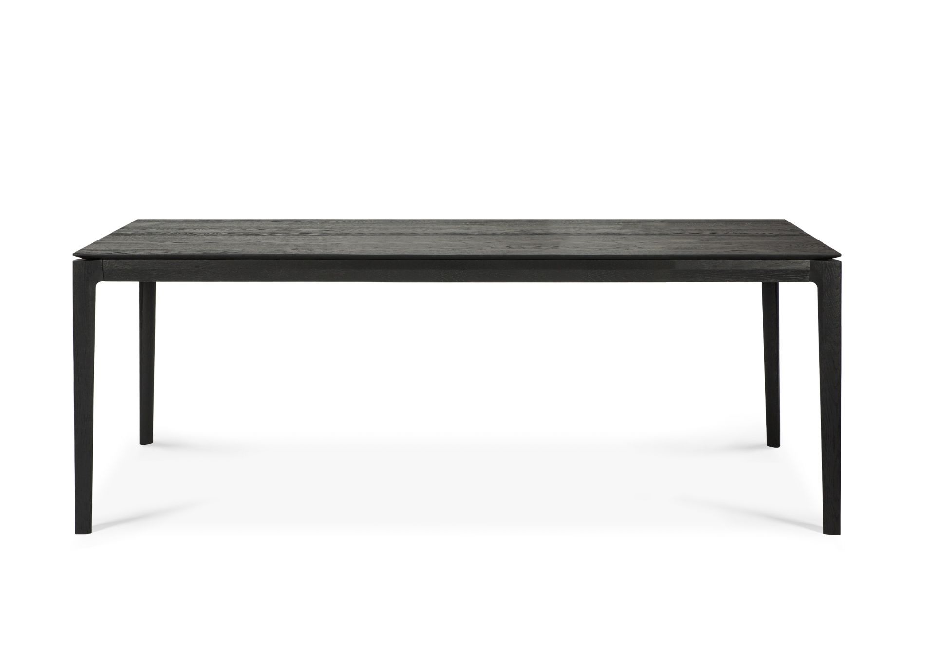 Bok Esstisch ausziehbar, rechteckig, schwarzes Eichenholz, modernes Design für Esszimmer und Wohnbereich.