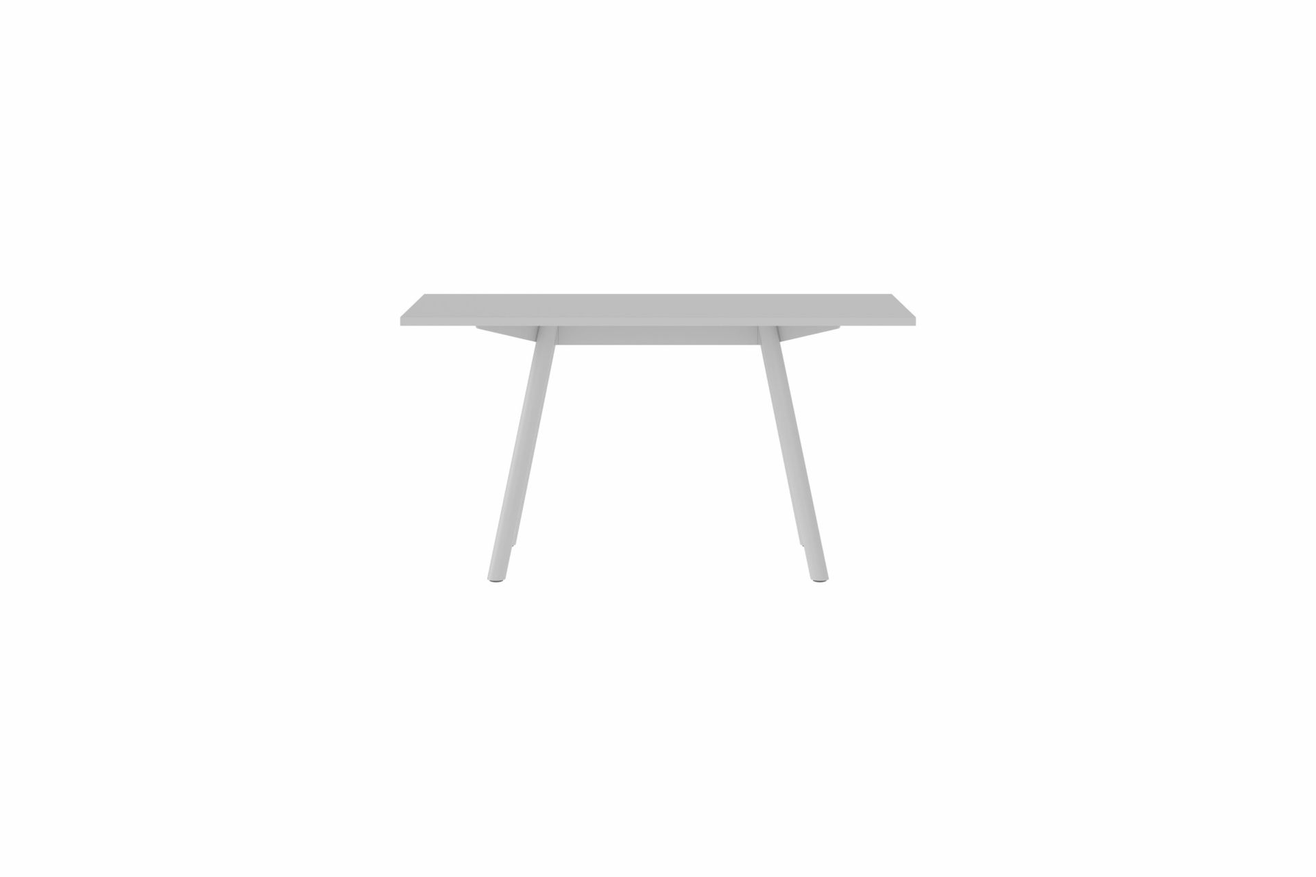 Weißer New Tendency Masa Tisch mit minimalistischem Design und drei Beinen.