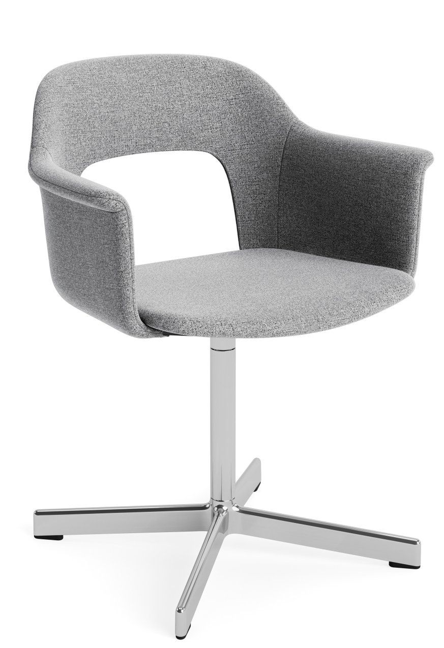 Hay Armlehnstuhl Layout Armchair 234 in Grau mit Drehfuß aus Chrom, modernes Design.