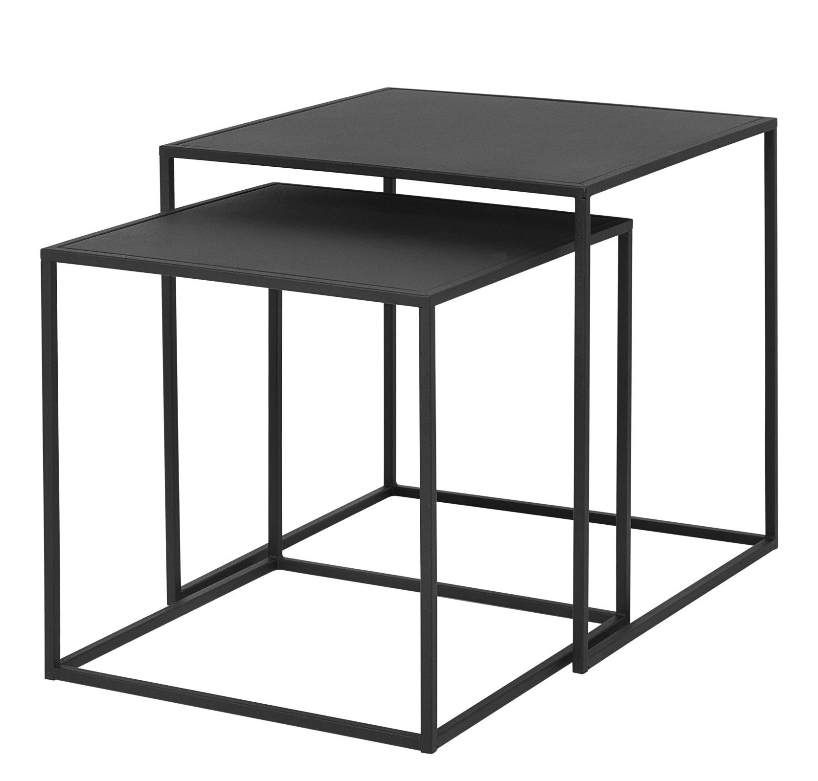 Schwarzes Fera Beistelltisch 2er Set von Blomus, quadratische Form, minimalistisches Design, Metallgestell.
