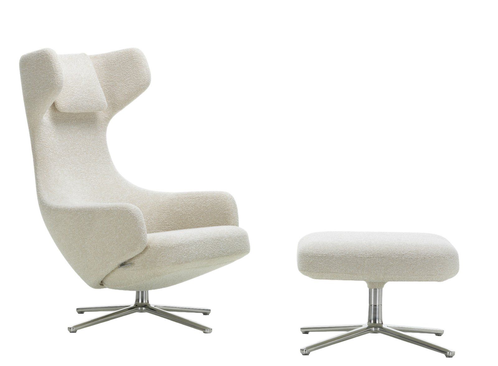 Grand Repos Sessel mit Ottoman von Vitra in Elfenbein/Perl Nubia Stoff und poliertem Fuß.