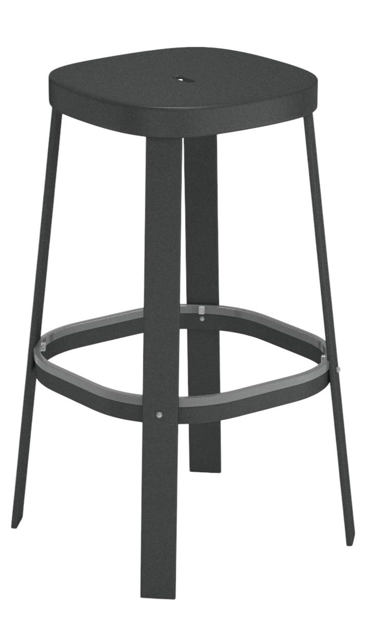 Thor Barstool Barhocker Outdoor Emu, grauer Metall-Barstuhl mit Fußstütze für den Außenbereich.