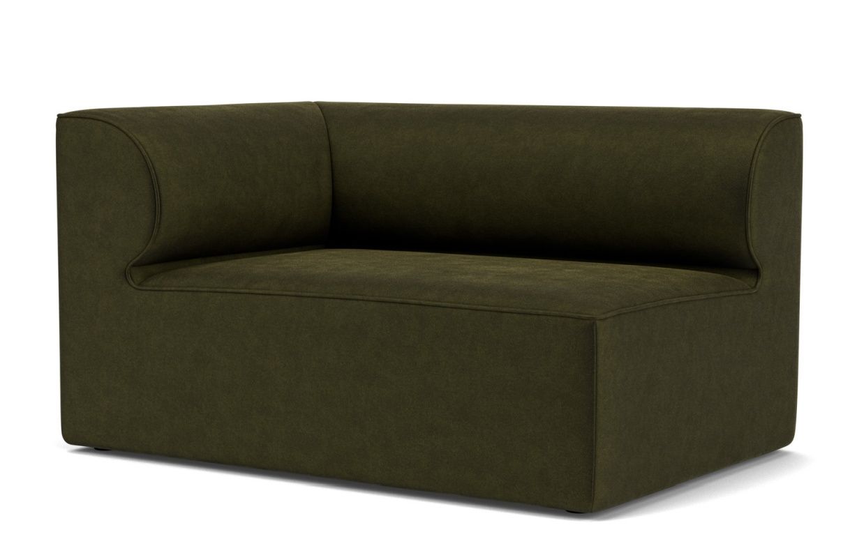 Nahaufnahme des olivgrünen Eave Modular Sofas von Audo Copenhagen, Eckelement für Wohnzimmer und Loungemöbel.