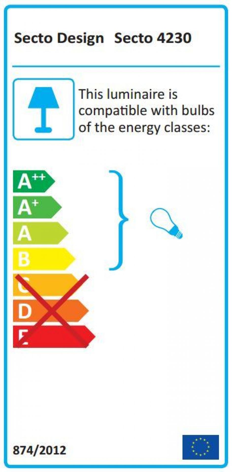Secto 4230 LED Wandleuchte Energieeffizienzklassen: Geeignet für Leuchtmittel der Klassen A++ bis B.