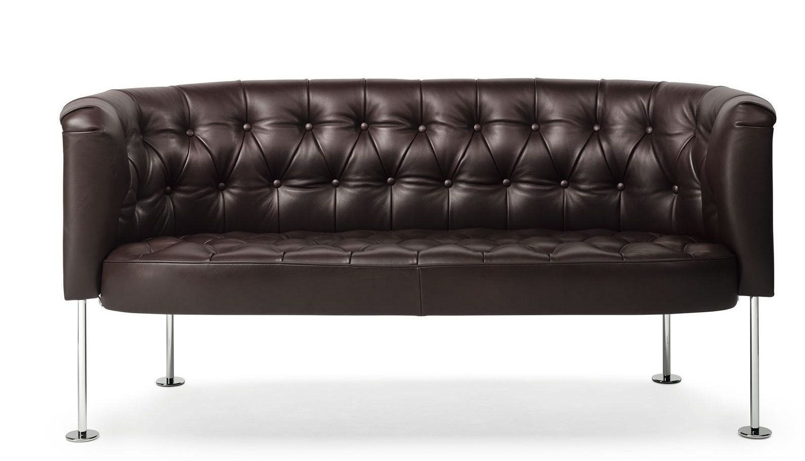 Braunes 310-20 Haussmann Sofa von Walter Knoll mit Knopfheftung und Chromfüßen.