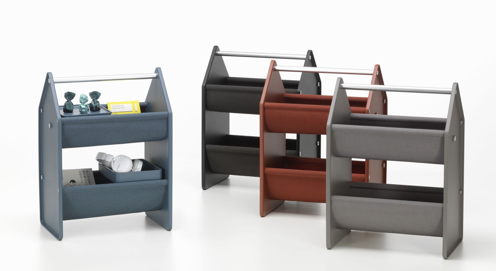 Vitra Drop Box Tray Set in verschiedenen Farben, modernes Aufbewahrungssystem für Büro und Zuhause.
