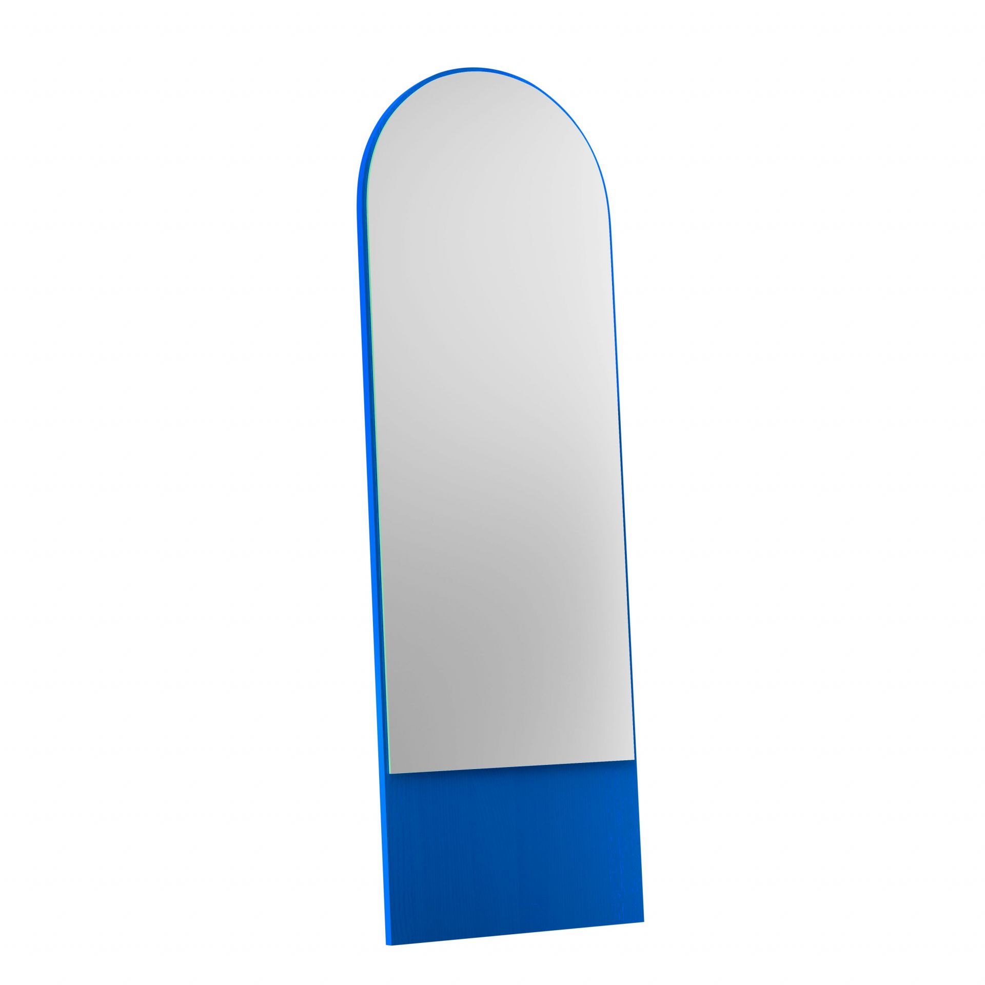 FRIEDRICH Spiegel mit Esche-Rahmen in Berliner Blau. Moderner, schlanker Standspiegel für Schlafzimmer und Flur.