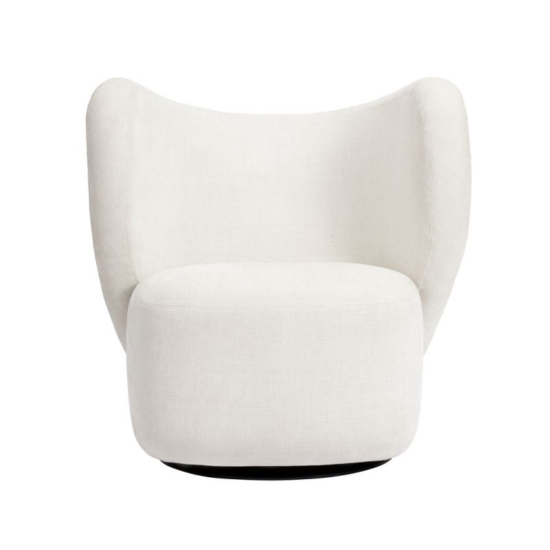 Weißer Little Big Chair Loungesessel von NORR11, moderner Sessel mit Stoffbezug und Drehfuß.