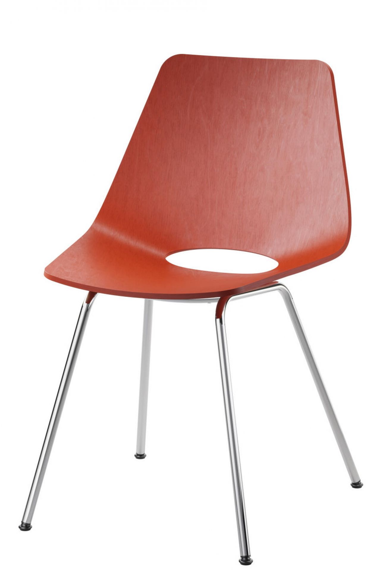 S 661 Thonet Stuhl aus Stahlrohr mit rotbrauner Sitzfläche und verchromtem Stahlrohrgestell, modernes Möbeldesign.