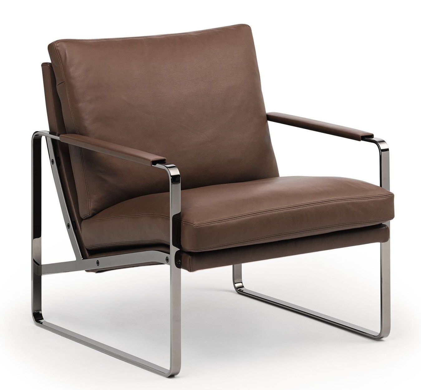 710 Fabricius Sessel von Walter Knoll, braunes Leder, Stahlgestell, moderner Lounge Sessel für Wohnzimmer.