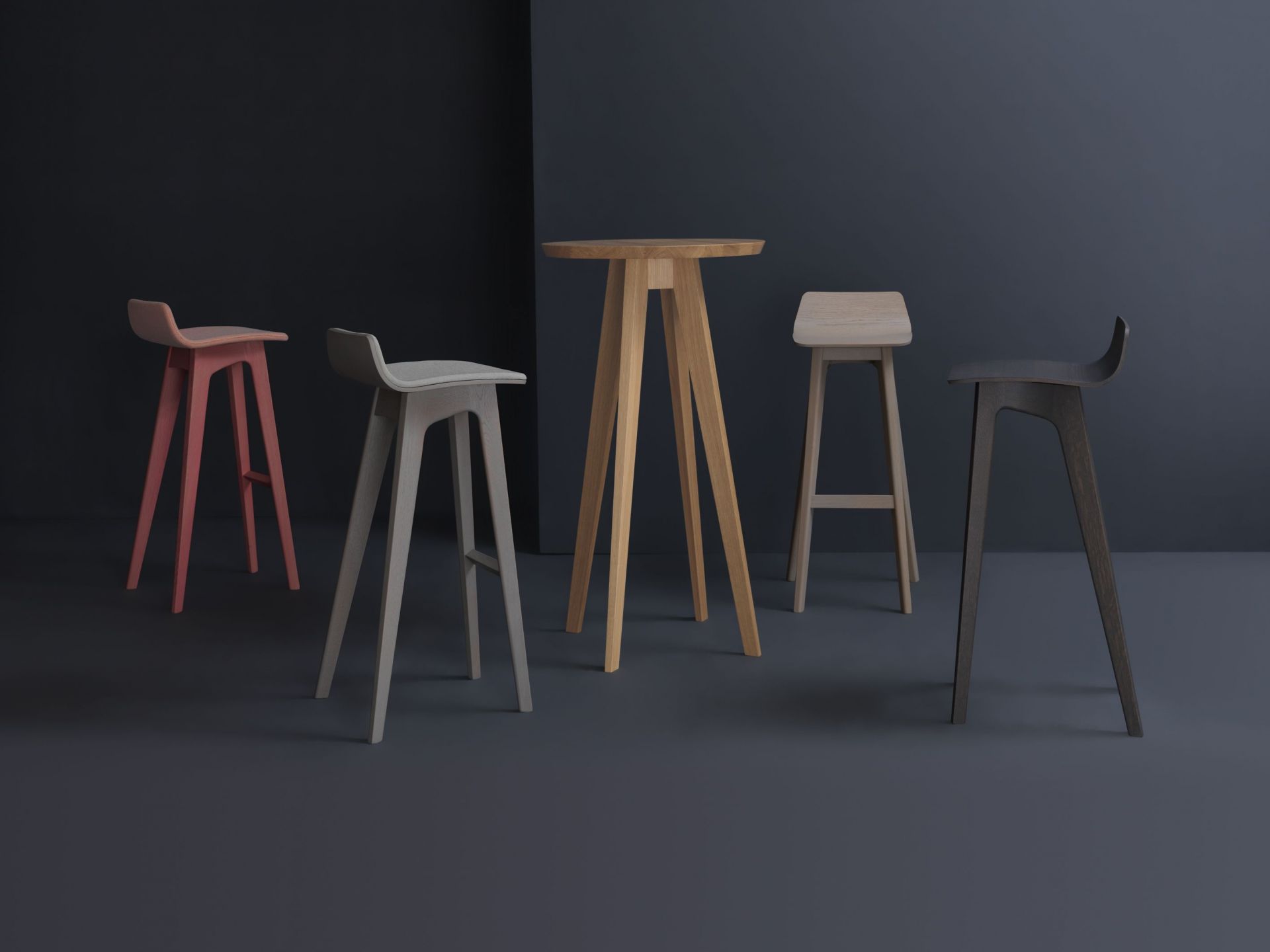 CENA High Hochtisch aus Holz mit passenden Barhockern in verschiedenen Farben. Modernes Design.