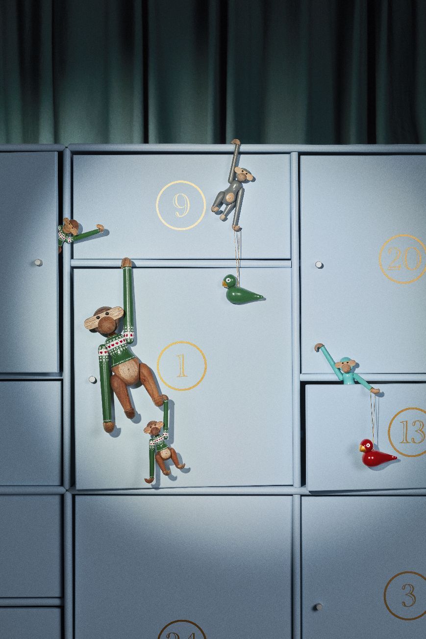 Kersttrui-aapje groen klein houten beeldje Kay Bojesen 