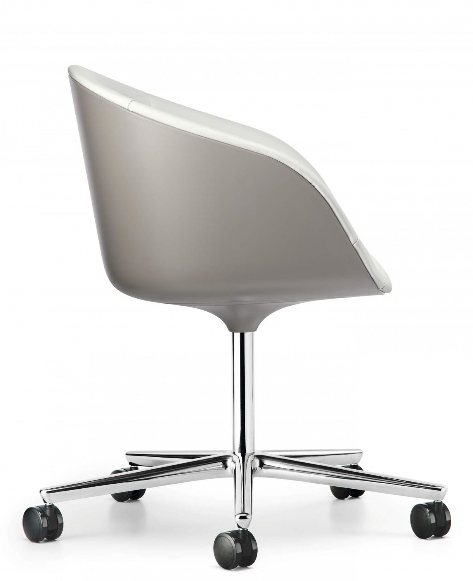 Kyo Sessel von Walter Knoll, grauer Drehstuhl mit Chromfuß und Rollen, modernes Büromöbel.