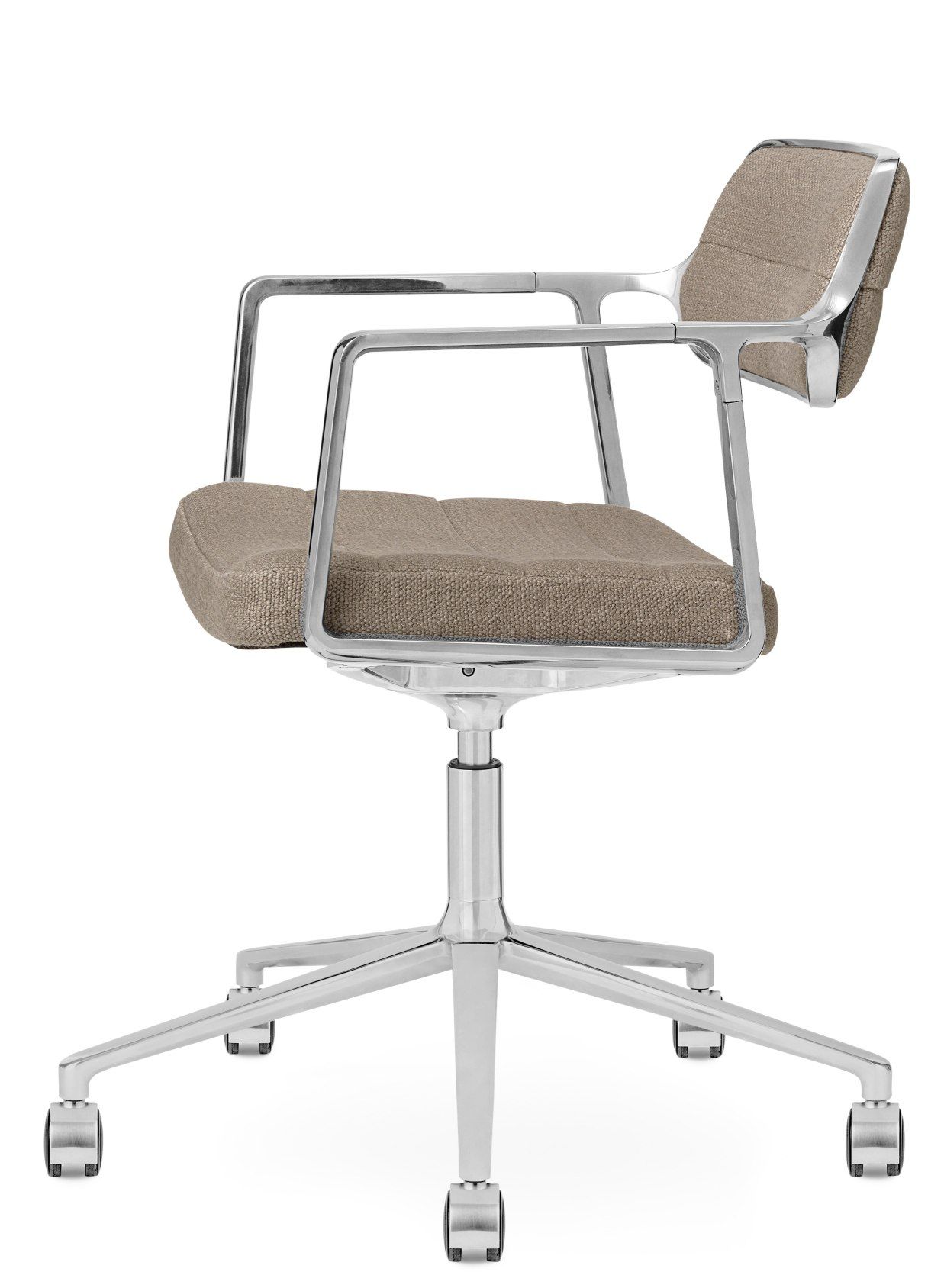 Vipp 453 / Vipp453 Draaistoel DONKERZAND TEXTIEL / GEPOLIJST ALUMINIUM FRAME MET WIELTJES Vipp UNIEK EXEMPLAAR