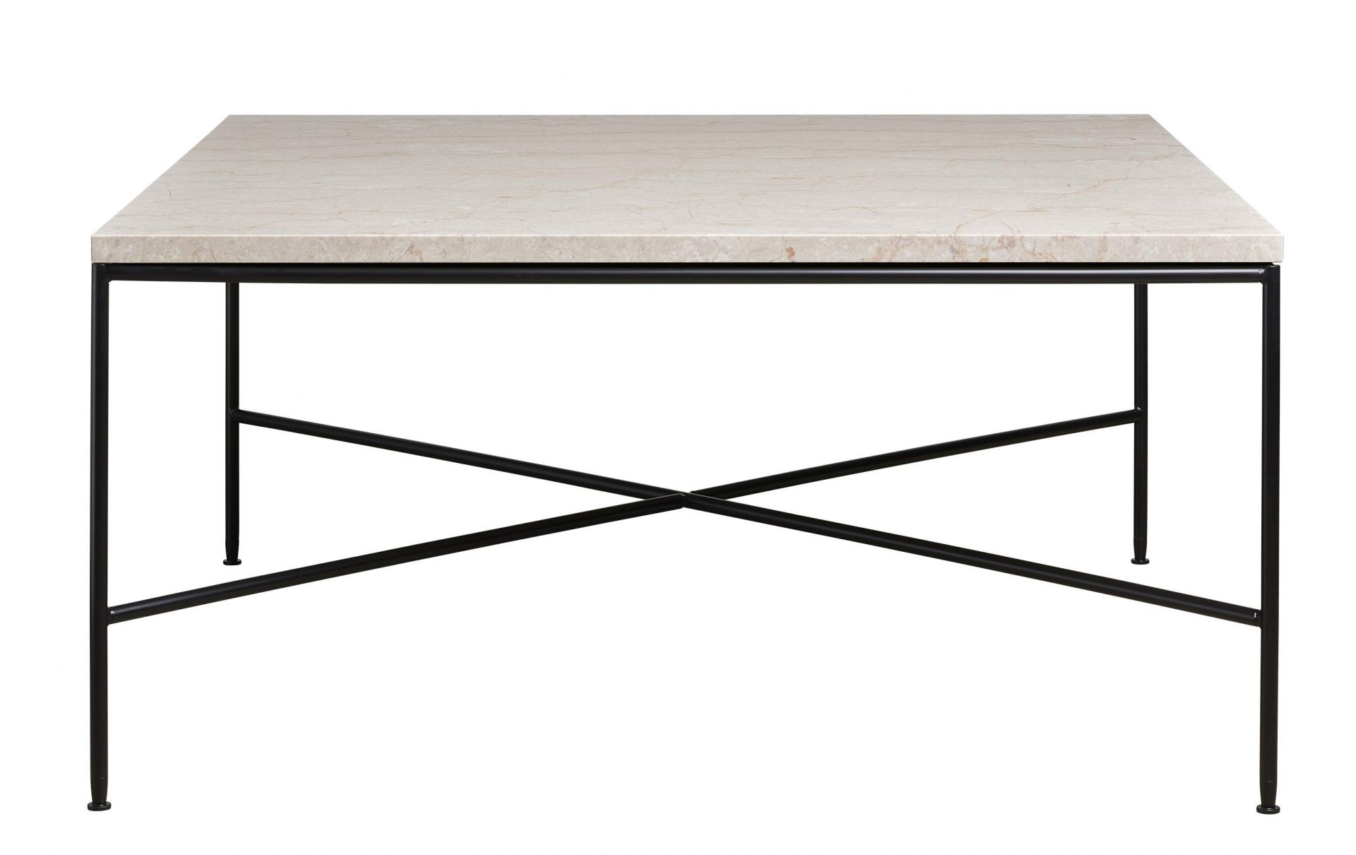 Fritz Hansen Planner Couchtisch mit quadratischer Marmorplatte und schwarzem Metallgestell für das moderne Wohnzimmer.