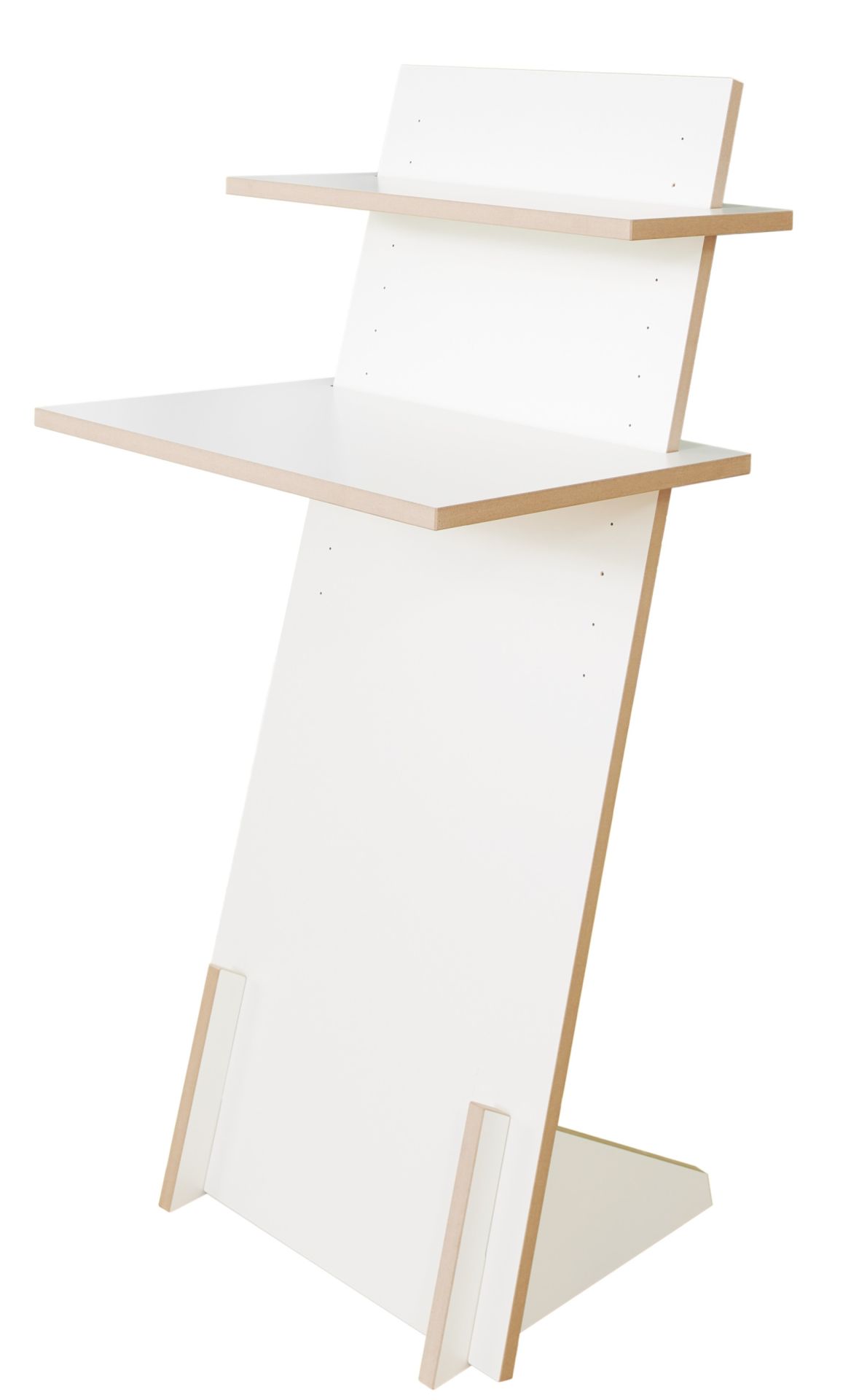 Tojo Stehpult: Modernes, weißes Stehpult mit zwei Ablageflächen für ergonomisches Arbeiten im Büro.