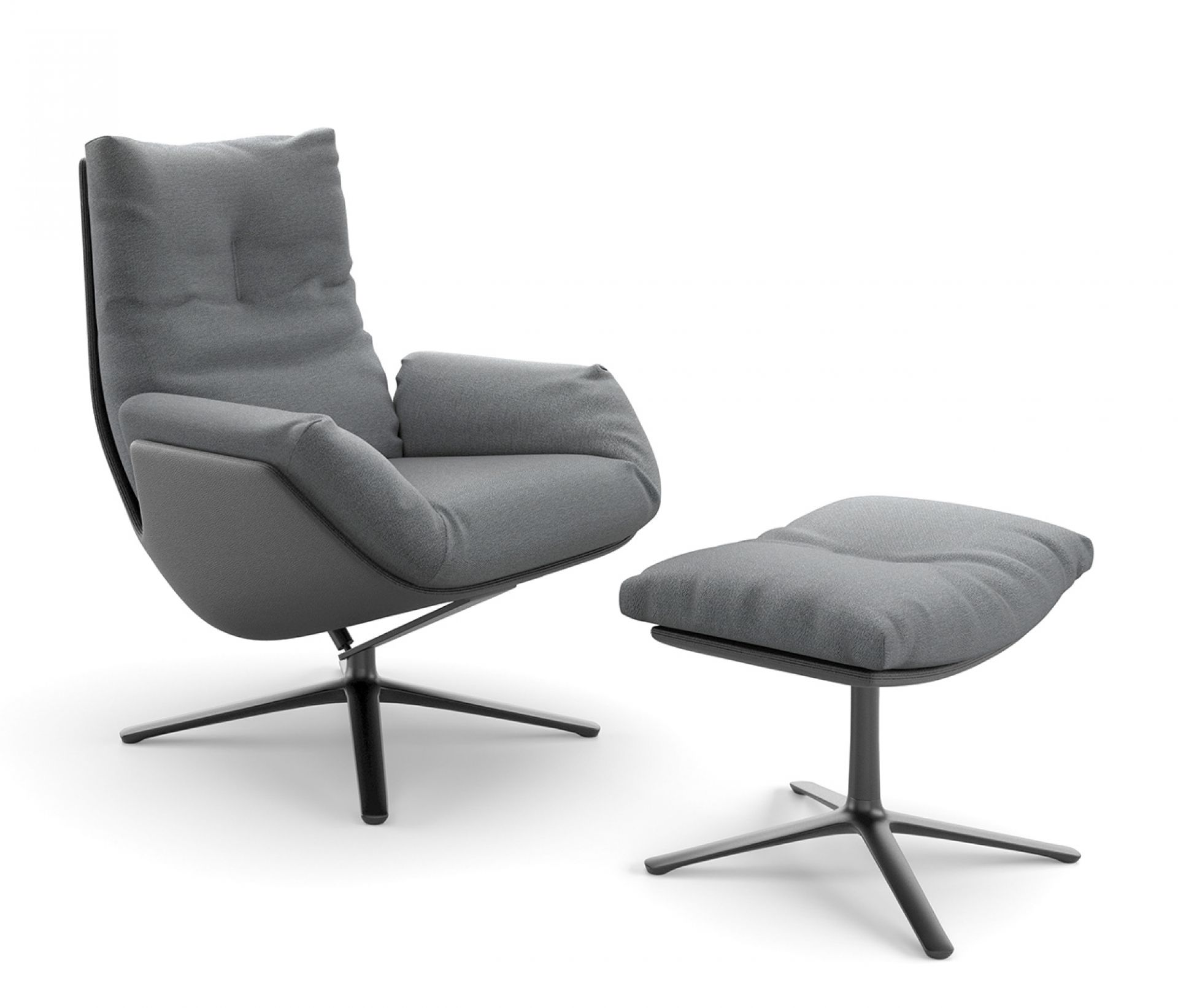 Grauer Cordia Lounge Sessel mit Hocker, bequeme Sitzgelegenheit für Wohnzimmer und Büro.