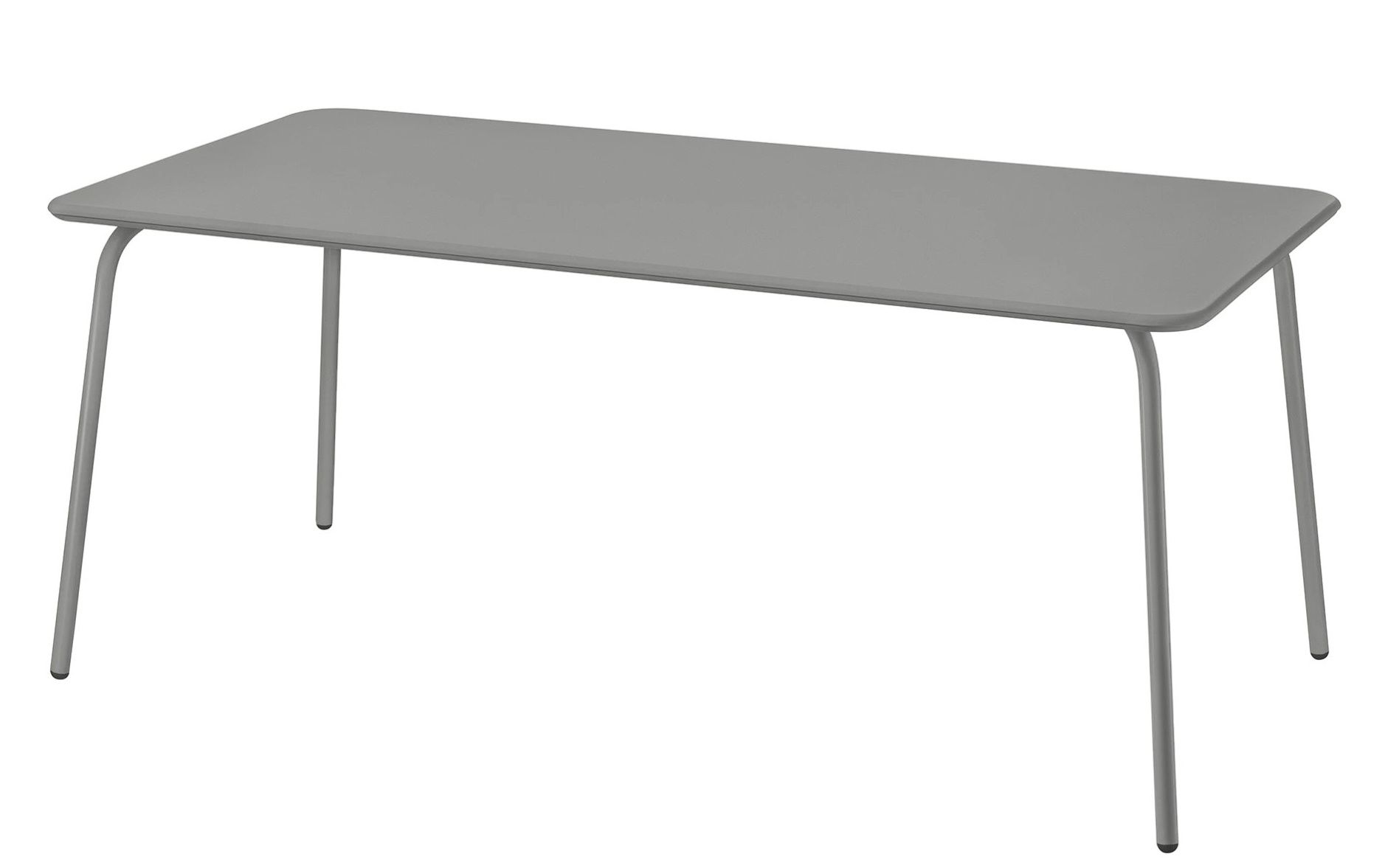 Blomus Yua Esstisch Outdoor, grauer Gartentisch mit minimalistischem Design und vier filigranen Tischbeinen.