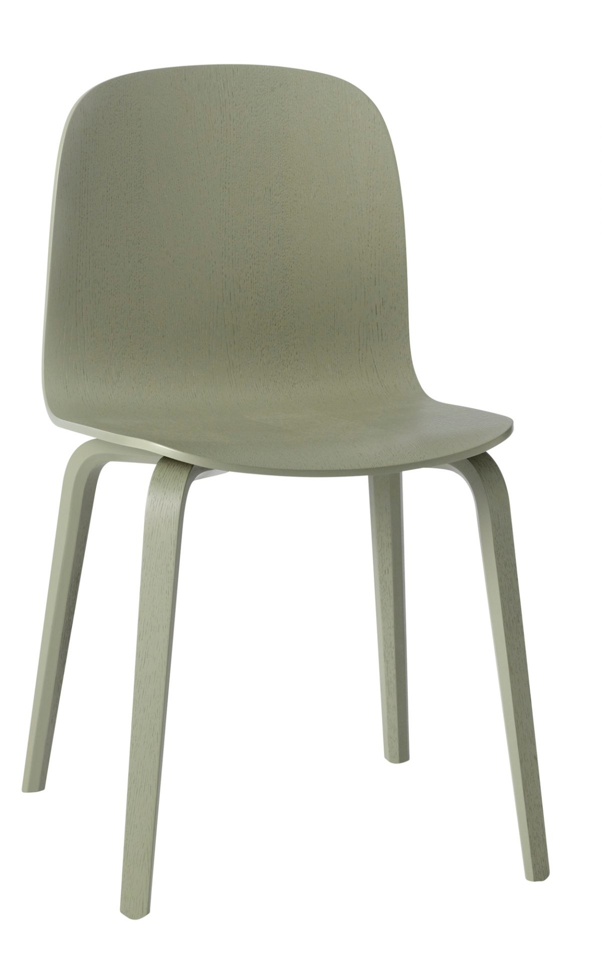 Visu Chair von Muuto, ein moderner Holzstuhl in sanftem Grün, ideal für Esszimmer.