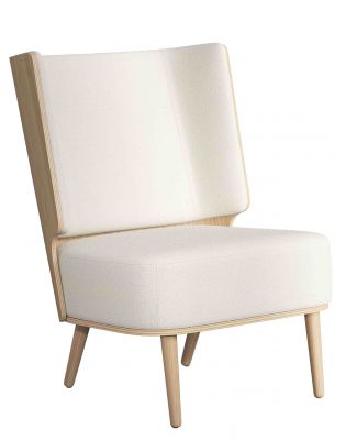 Serena Lounge Chair Sessel mit Eichenholzrahmen und weißem Nubbio-Bezug. Moderner Sessel für Wohnzimmer.