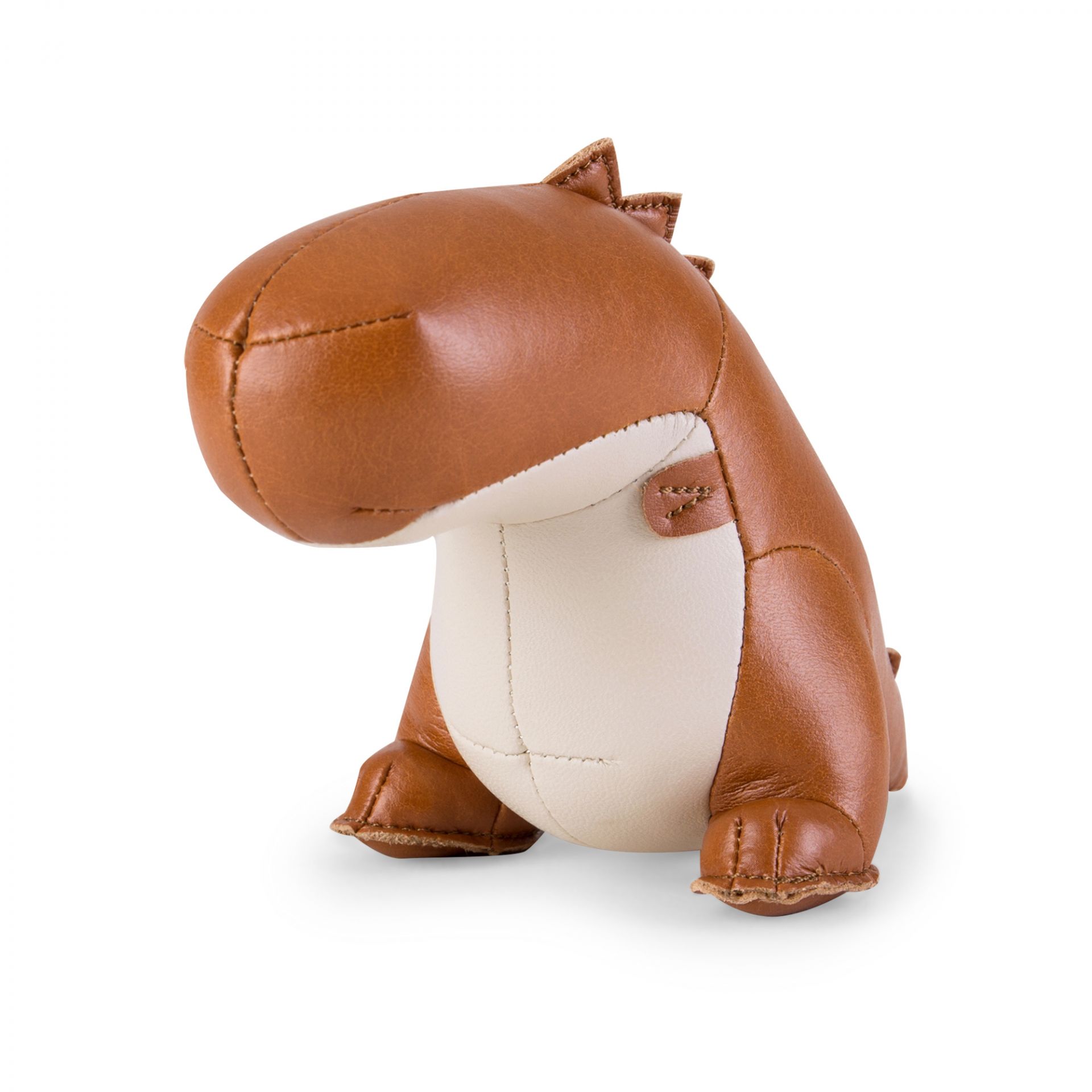 Briefbeschwerer in Dinosaurierform, Bobo von Züny, aus braunem und beigem Kunstleder.