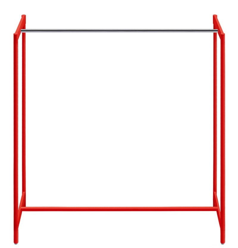 Roter Rexite Meeting Kleiderbügelständer aus Metall mit verchromter Kleiderstange für Büro und Garderobe.