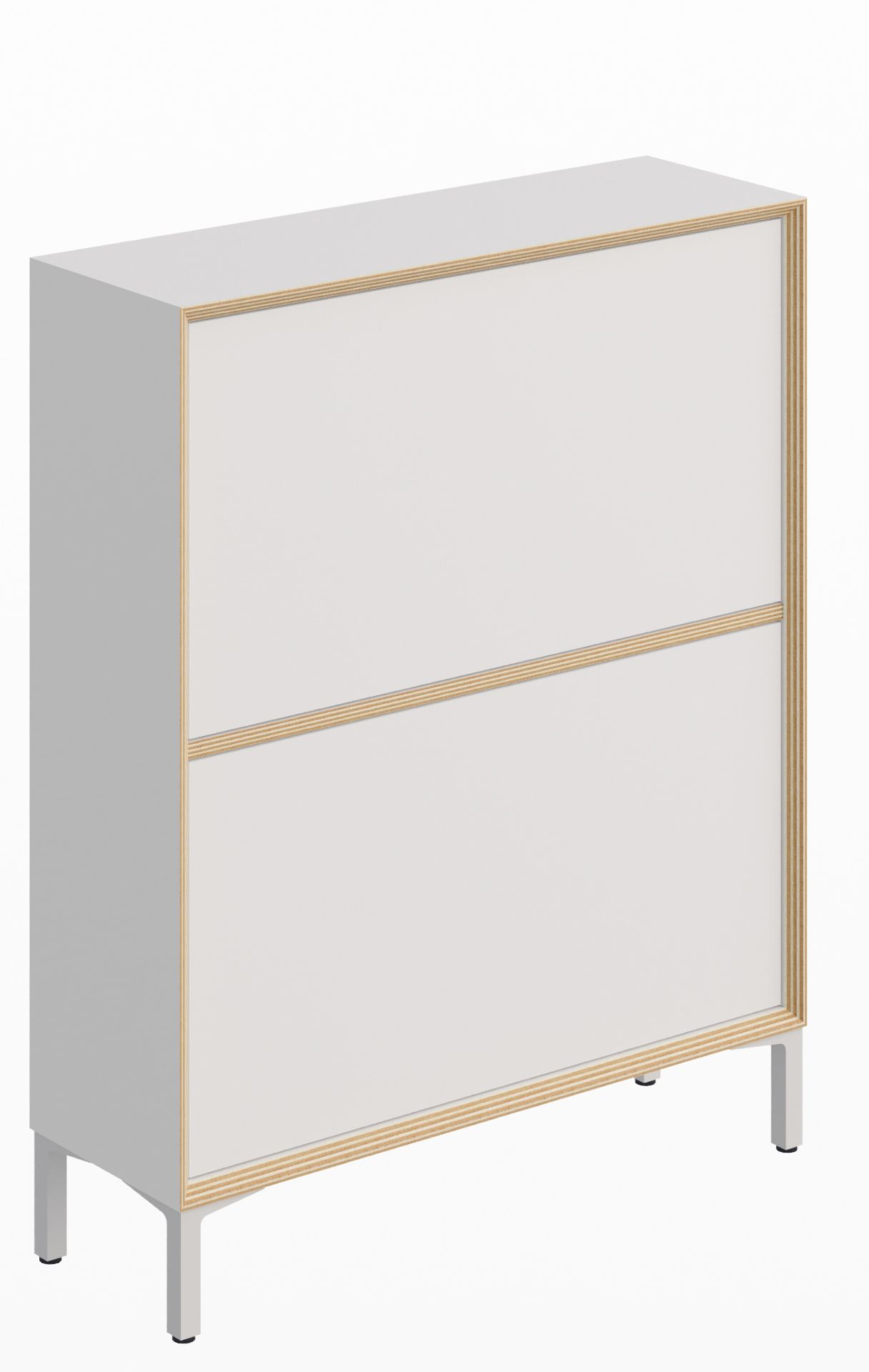 Vertiko Schuhschrank von Müller Möbelwerkstätten, weißer Schuhkipper mit zwei Fächern und hellen Holzdetails.