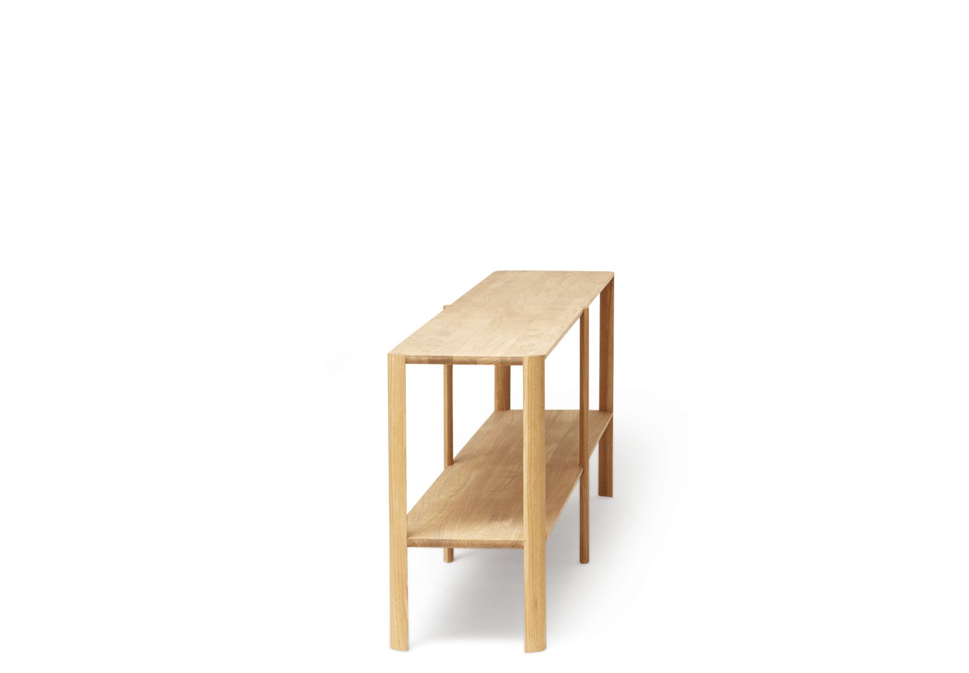 Leaf Regal 2x2 Eiche weiß geölt von Form & Refine, modernes Holzregal mit zwei Ablageflächen.