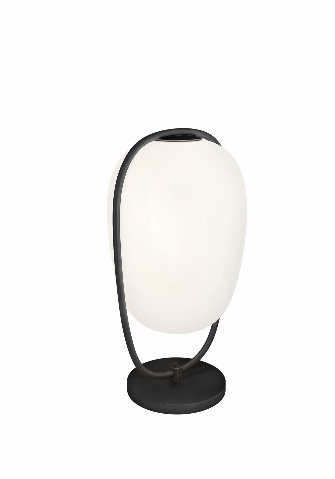Lannà Tischleuchte von Kdln: Moderne Nachttischlampe mit mattem Glas und schwarzem Metallgestell.