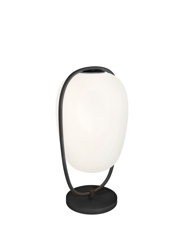 Lannà Tischleuchte von Kdln: Moderne Nachttischlampe mit mattem Glas und schwarzem Metallgestell.