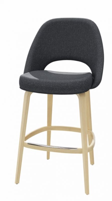 Saarinen Barhocker von Knoll International, grauer Stoffbezug, helle Holzbeine, modernes Design für Bar und Küche.