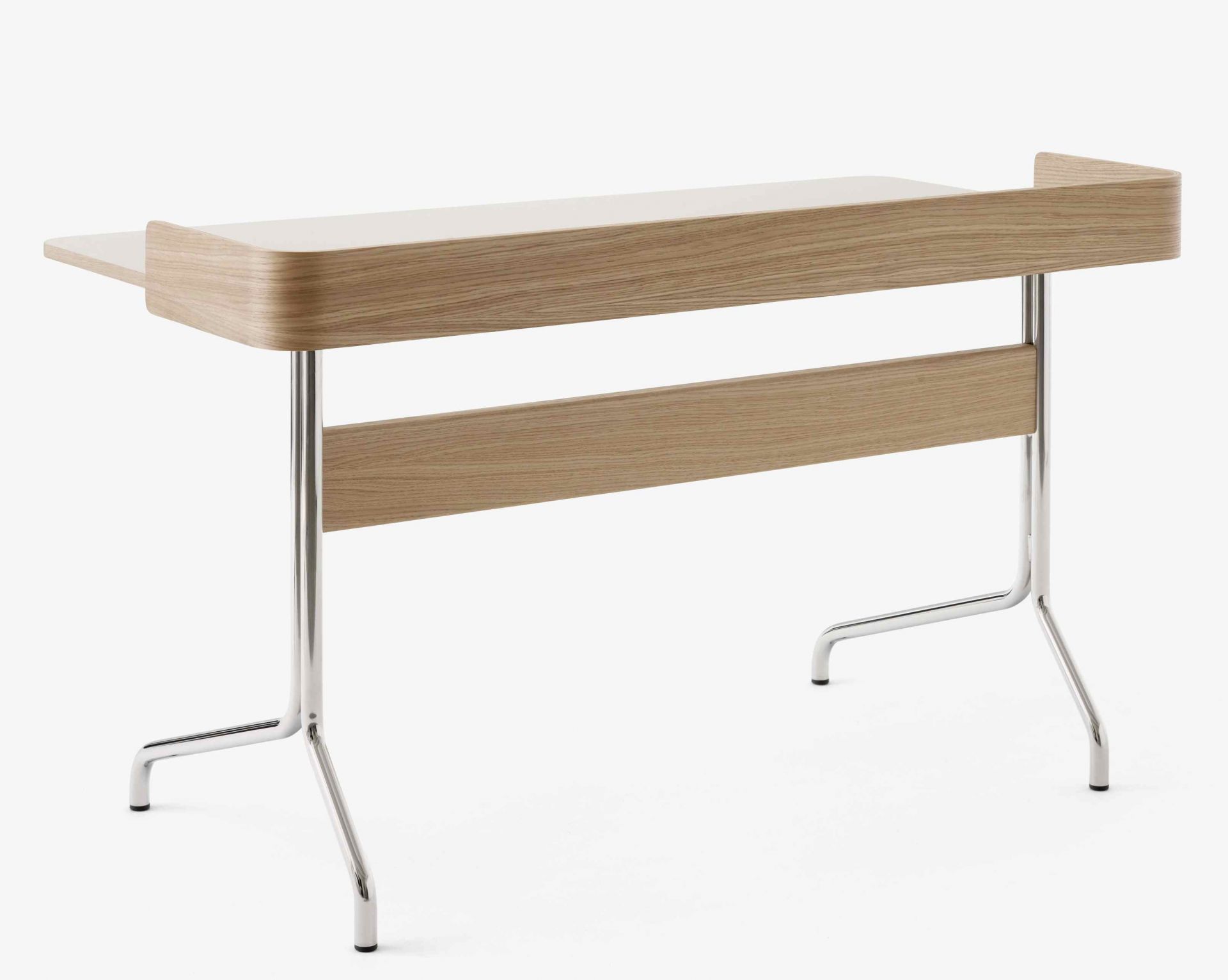 AndTradition Pavilion AV16 Schreibtisch aus Eiche und Chrom, moderner Bürotisch für Arbeitszimmer und Büro.