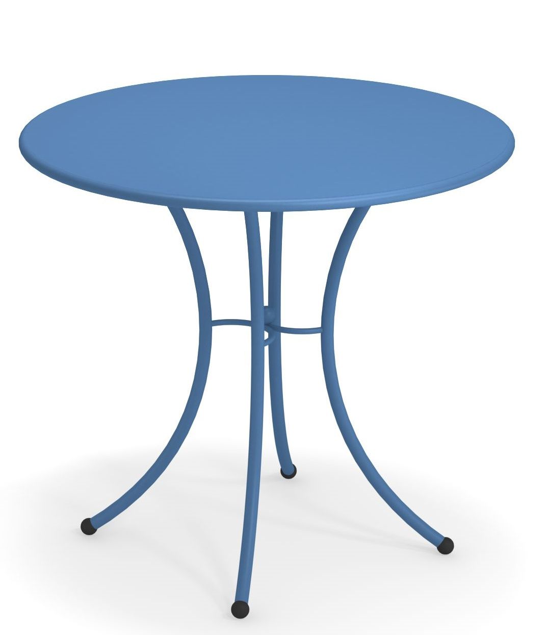 Blauer Pigalle Tisch von Emu für den Außenbereich, runder Gartentisch aus Metall.
