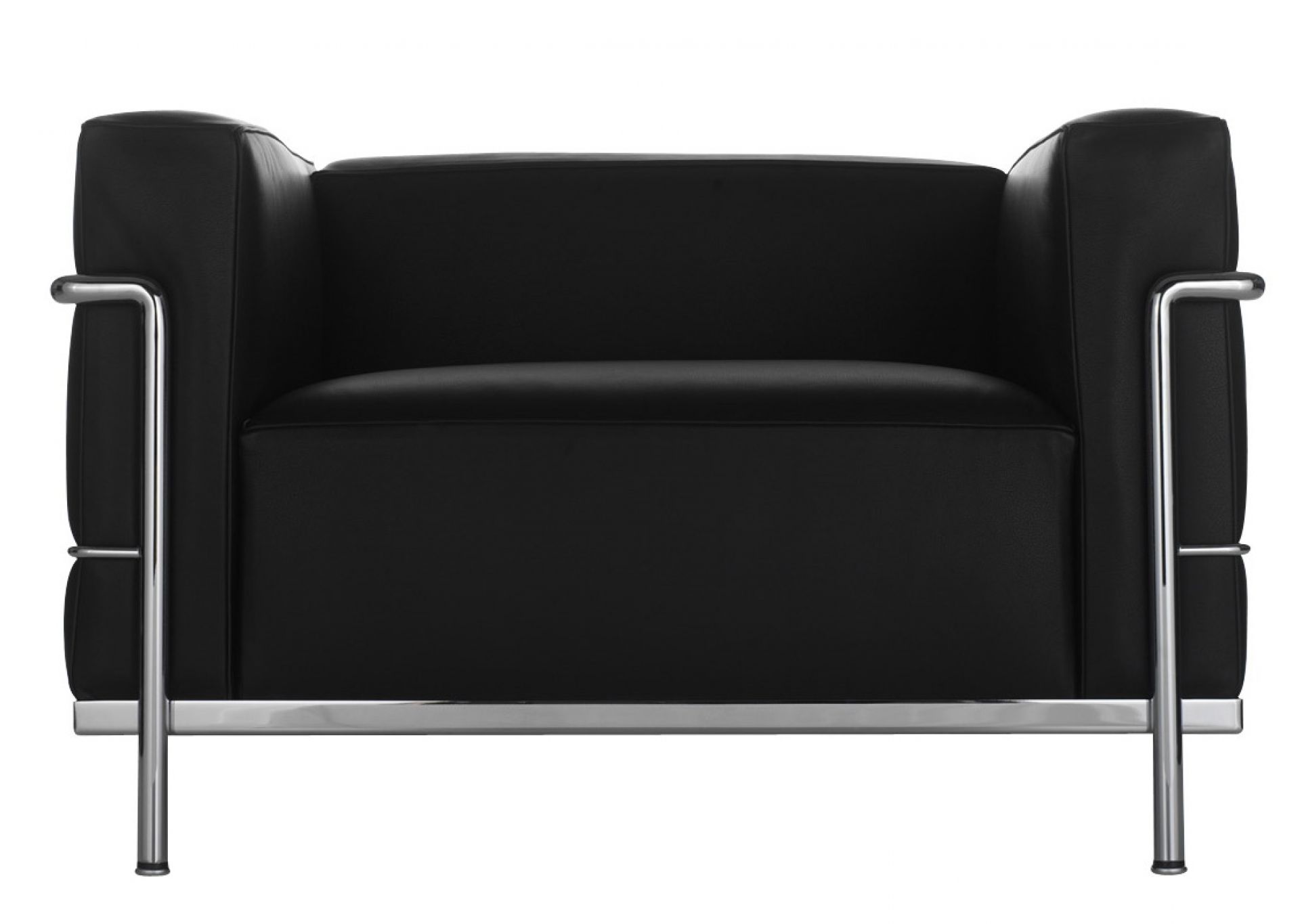 Schwarzer 3 Fauteuil Grand Confort Sessel von Cassina mit verchromtem Stahlrohrgestell, Frontansicht.
