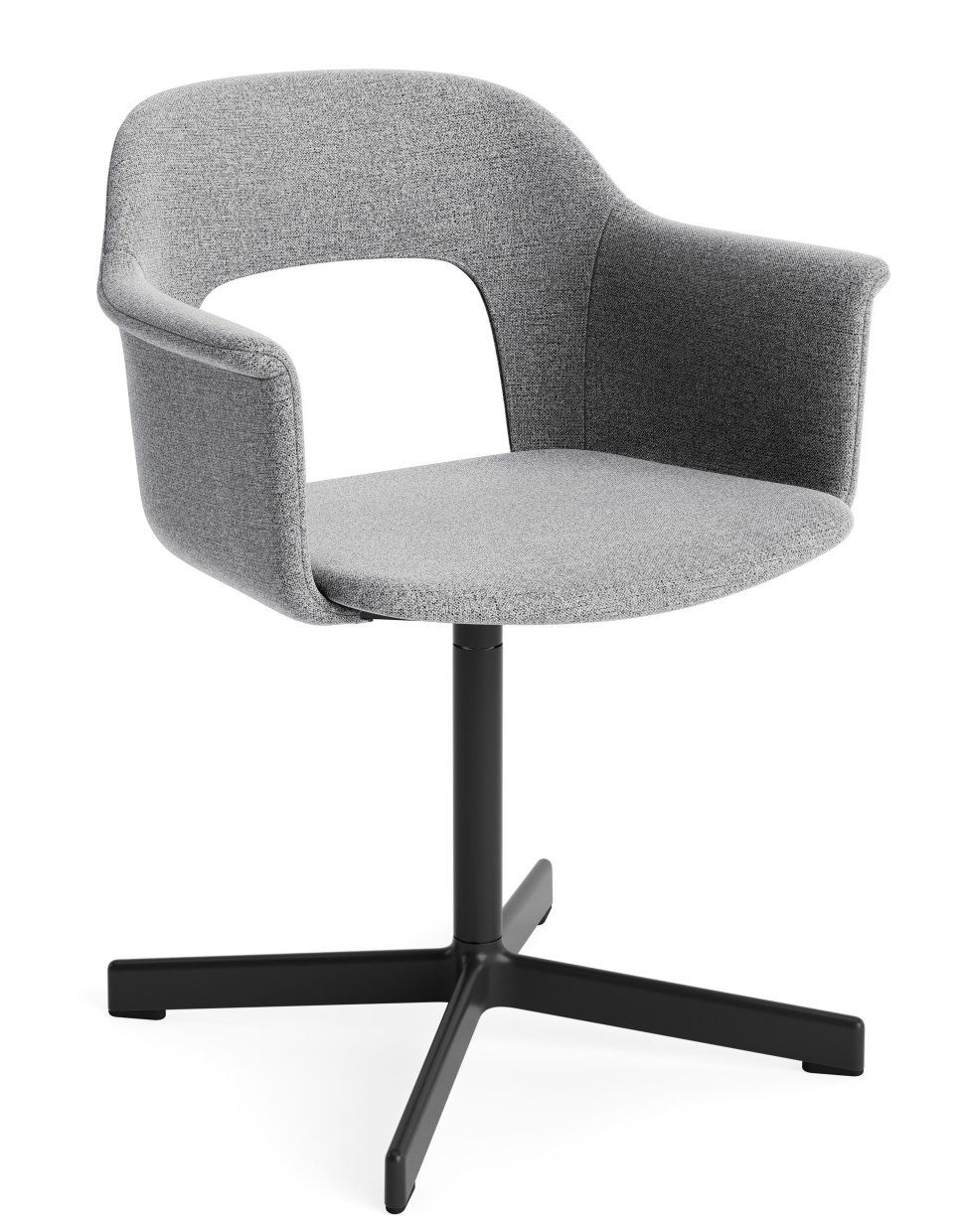 Layout Armchair 234 von Hay, grauer Bürostuhl mit Armlehnen und schwarzem Fußkreuz, modernes Design.