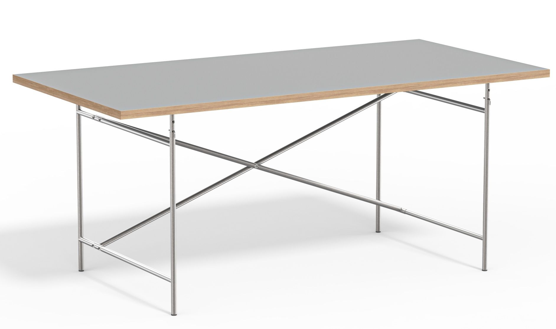 Eiermann Tisch mit grauer Tischplatte und verchromtem Stahlgestell, Designklassiker für Büro und Wohnraum.