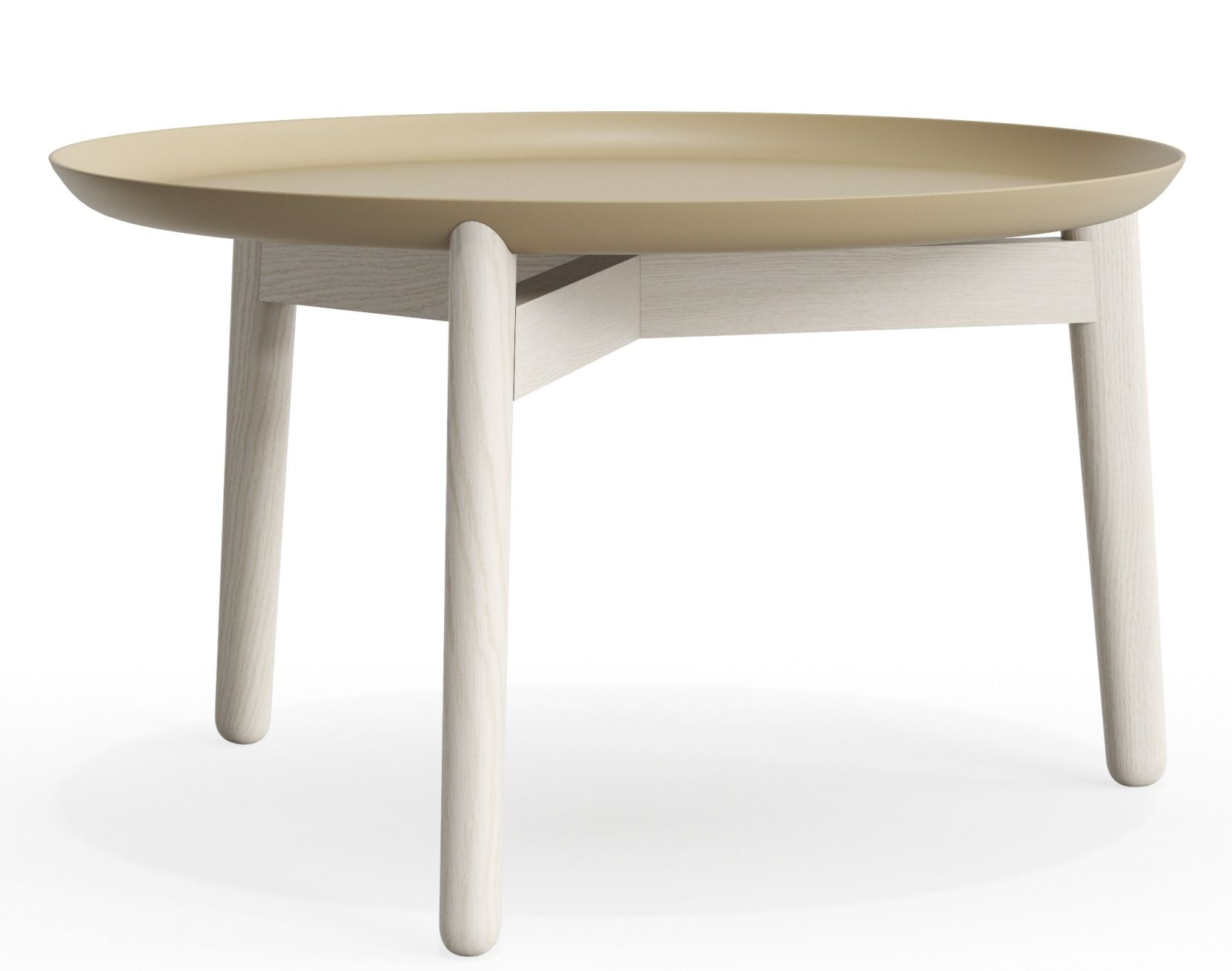 Plaisir 2 Beistelltisch von Zeitraum, Aluminium Tischplatte in Beige, Holzbeine, modernes Design für Wohnzimmer.