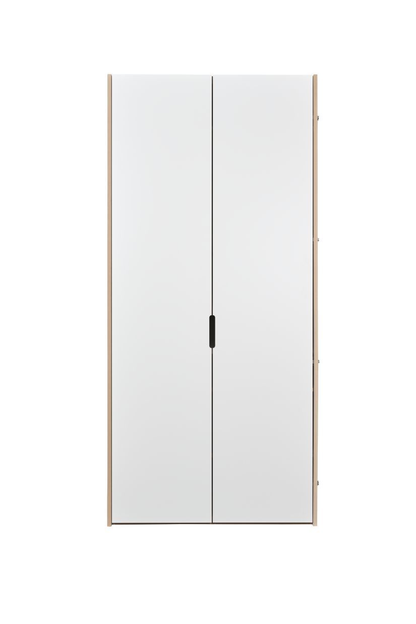 Tojo Schrank Grundmodul mit weißen Türen und hellem Holzrahmen, modernes Schranksystem.