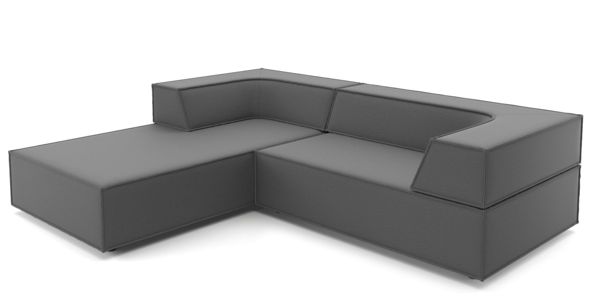 Graues Trio Sofa mit vier Modulen und Eckkombination rechts für modernes Wohnzimmer.