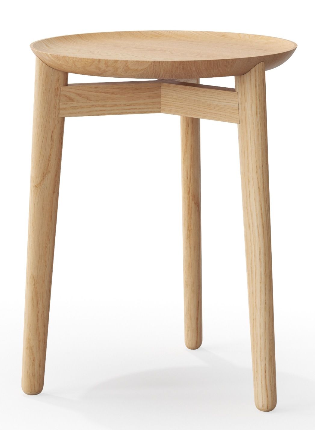 Plaisir Beistelltisch aus hellem Holz, runder Tisch mit drei Beinen für Wohnzimmer und Wartebereiche.